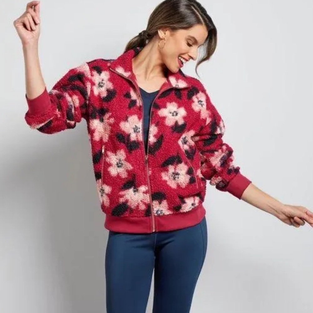 Lacey Chabert Floral Sherpa Jacket Nwot